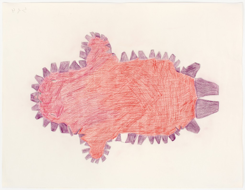 untitled (red and purple seal) (1996-97) color pencil, graphite, paper, 20 x 26 in.