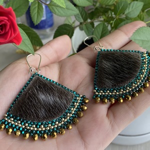 Green and gold sealskin ulu earrings (2022)
