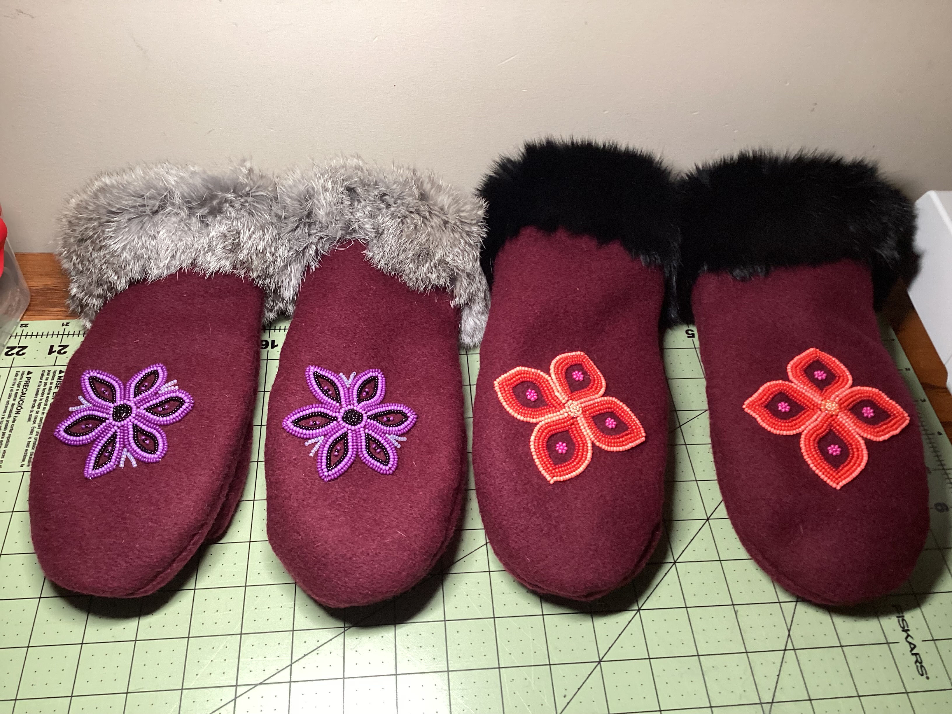 Beaded Burgundy Melton Mitts (2023)