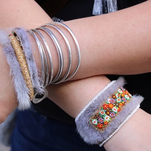 Bracelets made of sealskin, moosehide and glass, silver, gold and platinum beads (2018)