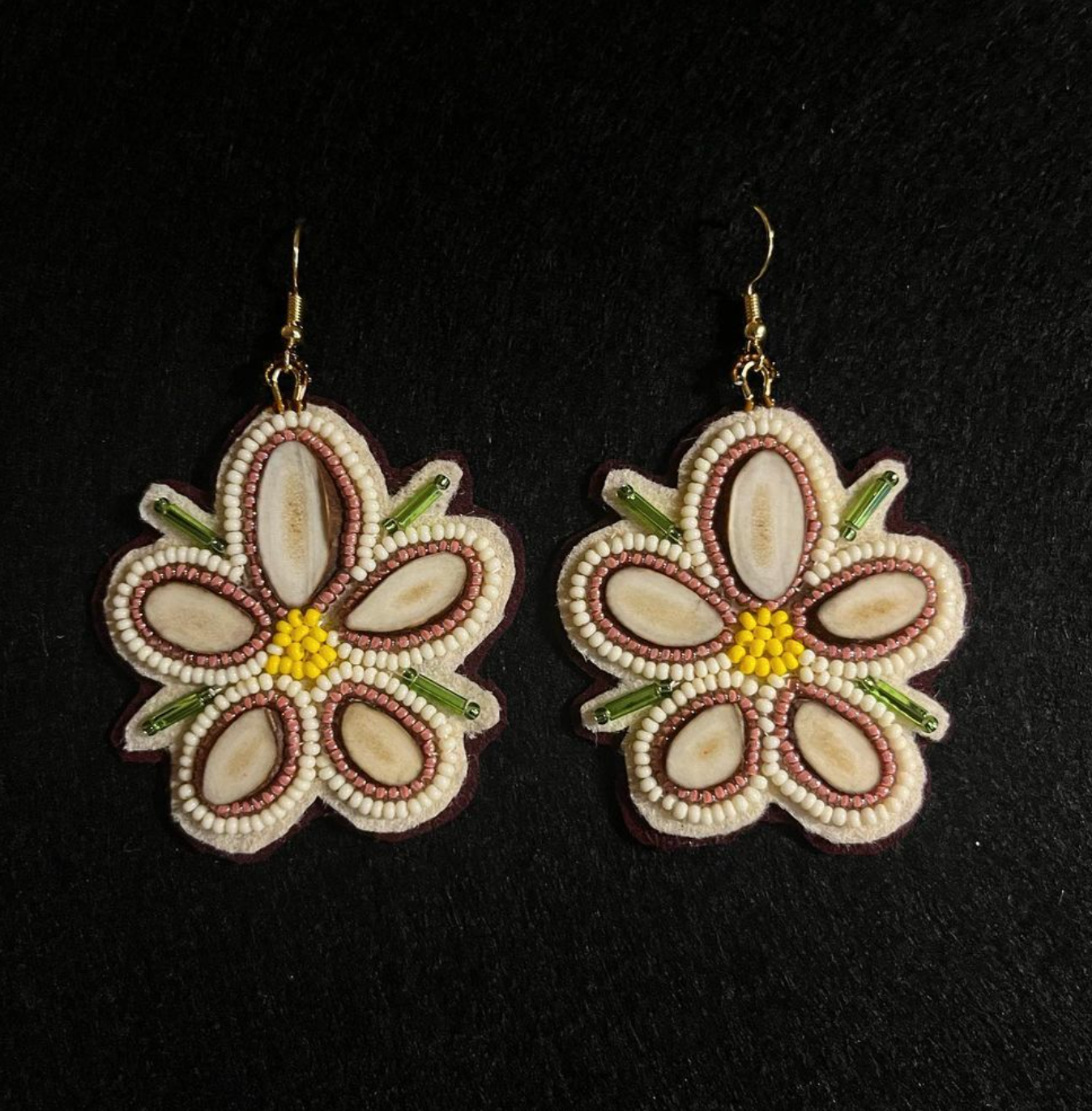 Caribou Antler, Felt, Faux Suede, 18kt Gold Beaded Earrings (2023)