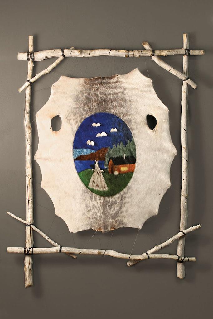 My Great Grandparent's Cabin (2015) SEALSKIN AND WOOD 152.4 X 91.4 cm