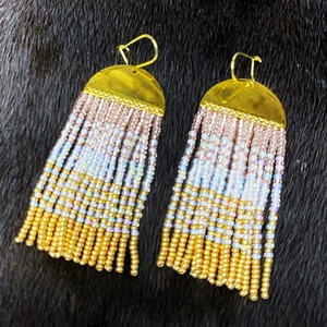 Gold plated qauruti earrings with blush pink, white and gold beads (2020)