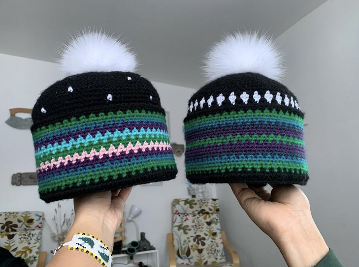 Northern lights inspired crocheted hats (2021)