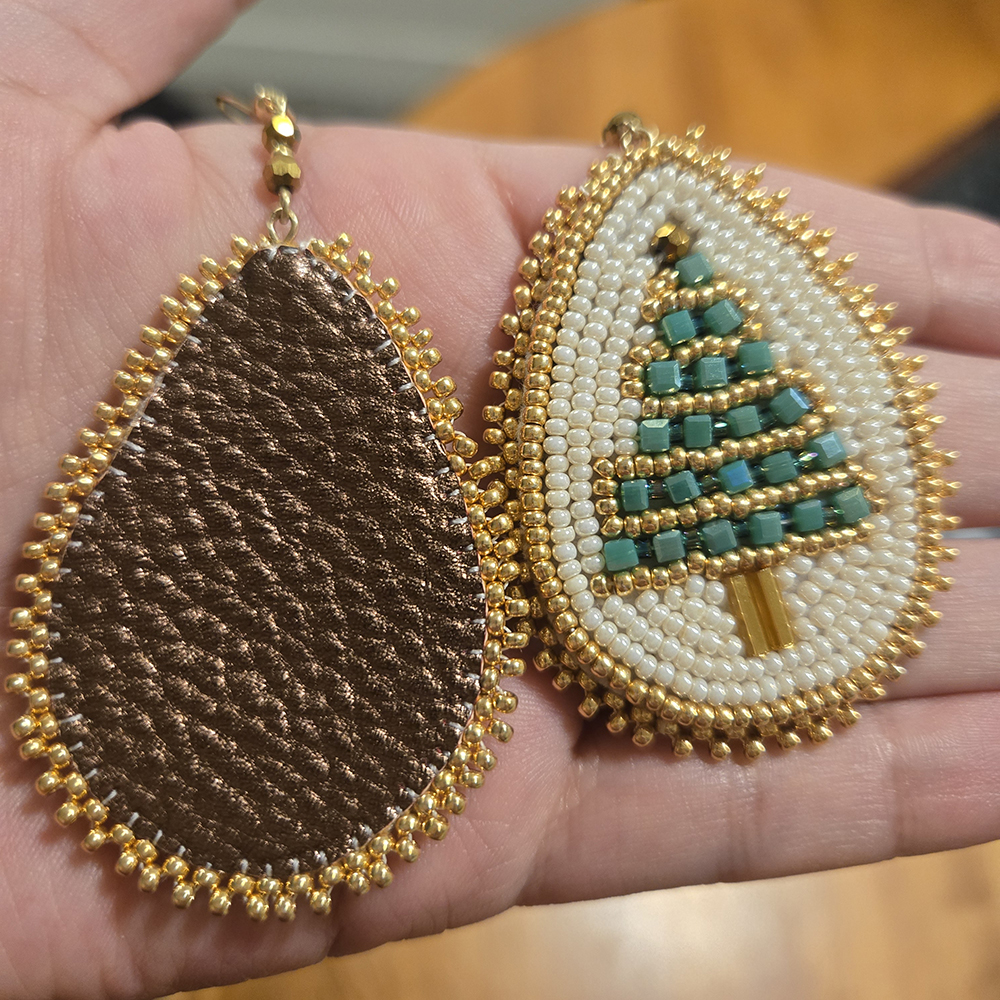 Christmas tree earrings with gold beaded trim (2024)