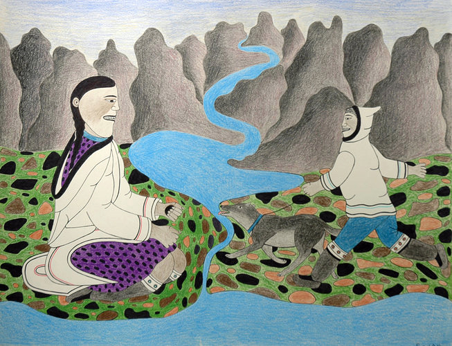 Mother Playing with her Child and Dog (1989/90)