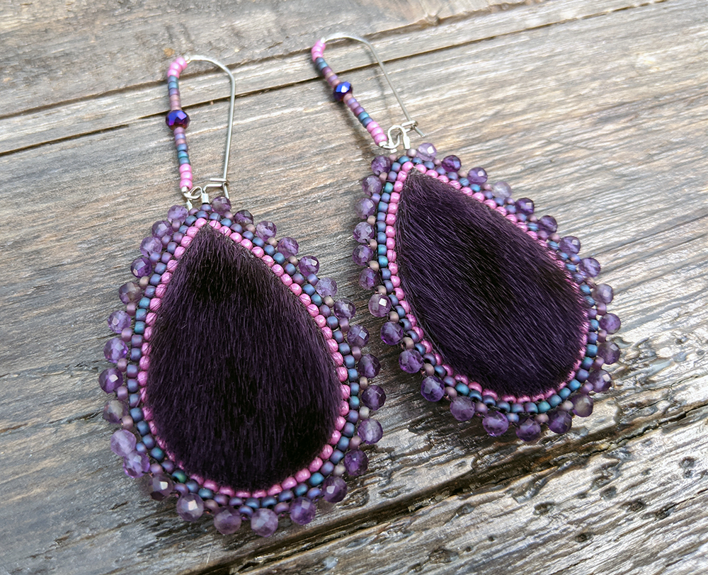 Reversible Purple Sealskin Teardrop Earrings (2021)