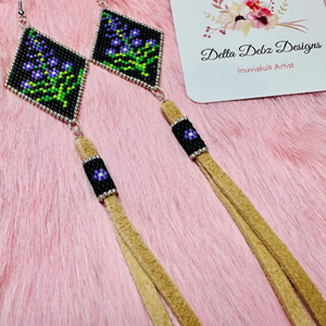 Untitled (Fireweed design with smoked deer hide fringe) (2024)