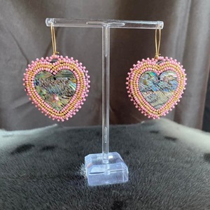 Pink and gold heart earrings with abalone centres (2022)