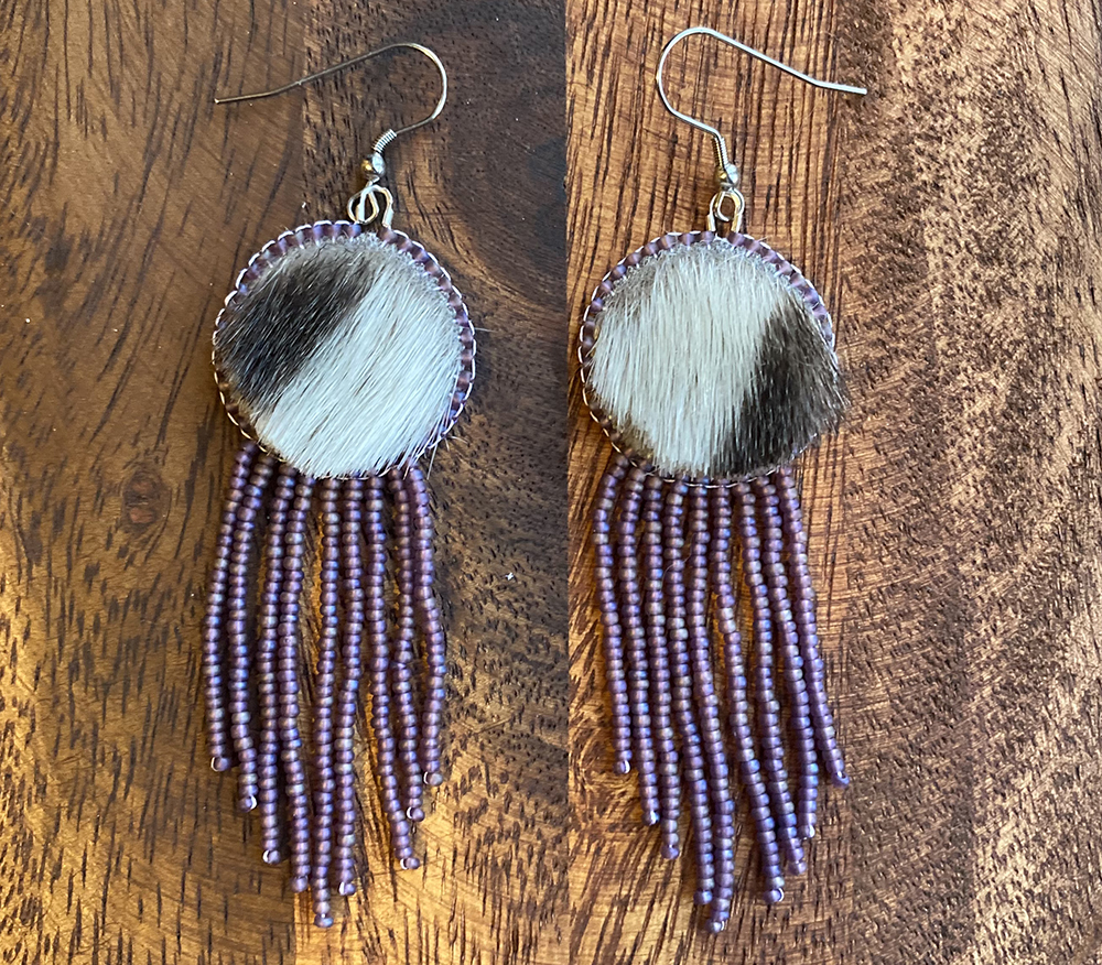 Sealskin earrings with purple tassels (2024)