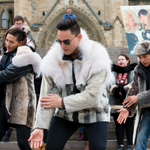 Inuit Youth Performing Western Arctic Song “Scrapping Skins” (Simeonie Kisa-Knickelbein) at Inuit Pro Sealing Rally, Parliament, Ottawa, March 2018 (2018)