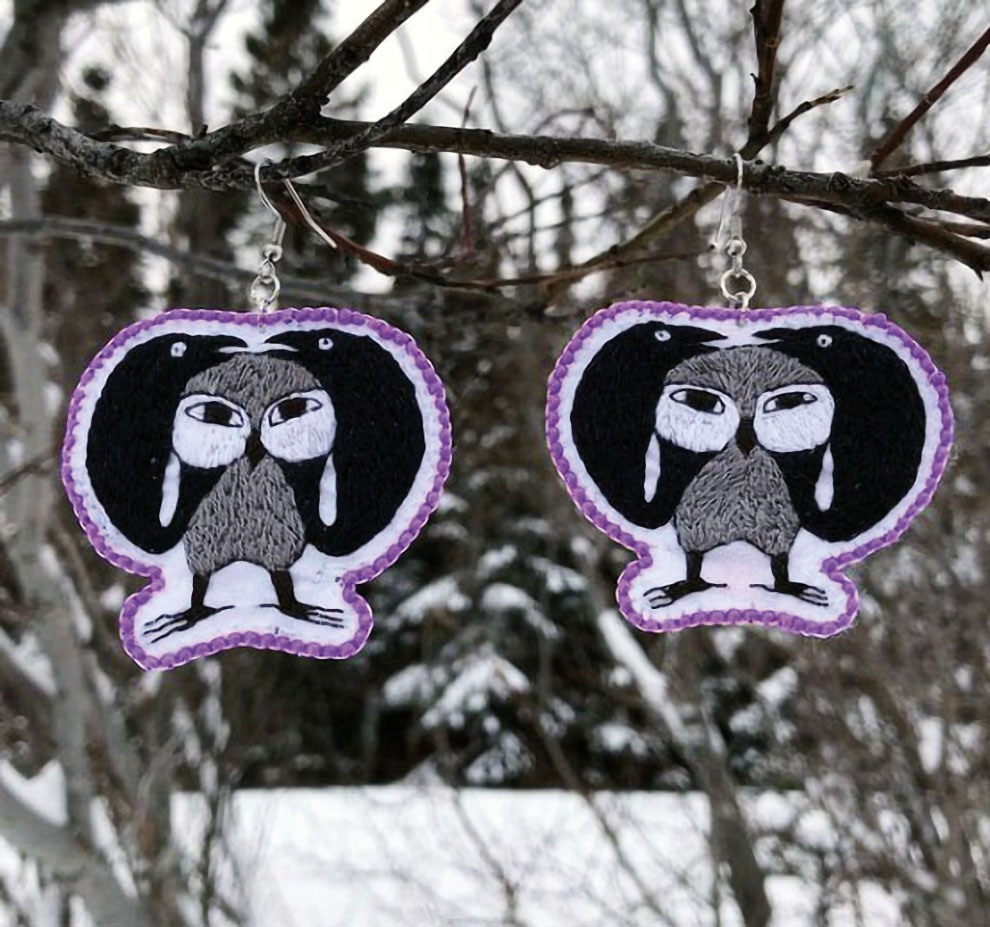 Embroidered Owl earrings (2020)