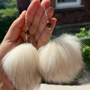 Fox Fur and Green Beaded Earrings (2023)