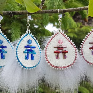 Blue and Red Foxy Inukshuk Earrings (2020)
