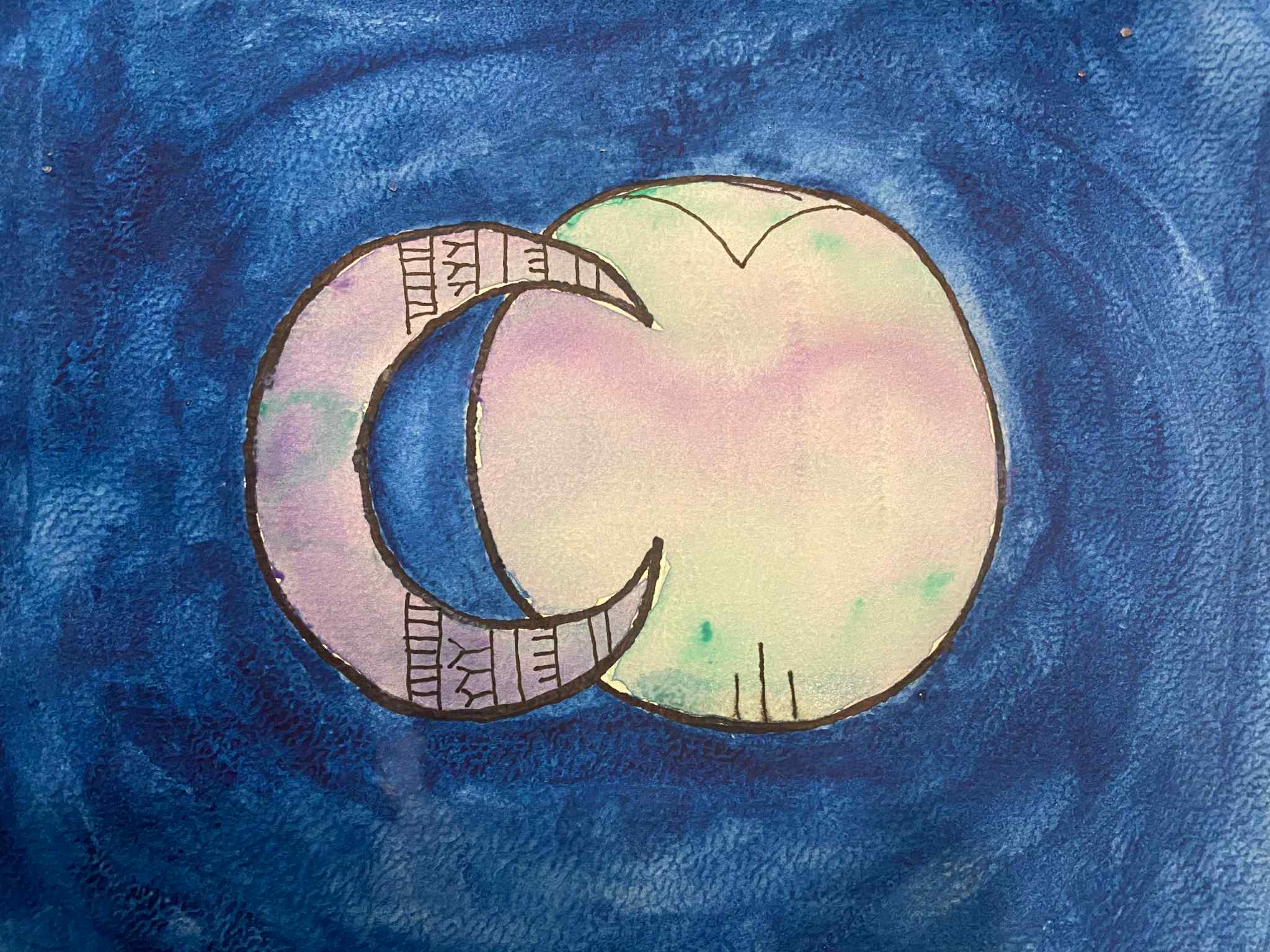 Malina's moons (2023) watercolour and sharpie marker