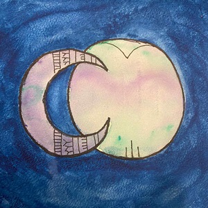 Malina's moons (2023) watercolour and sharpie marker