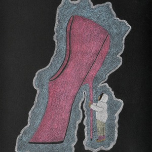 Untitled (Little Person Holding Heel of Stiletto) (2021)