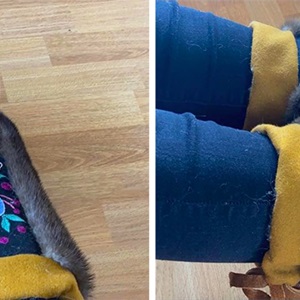 Tall embroidered kamiit with moosehide, and otter fur (2021)