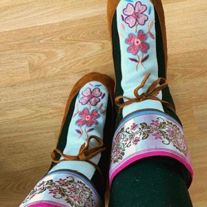 Purple and teal kamiit (2021)