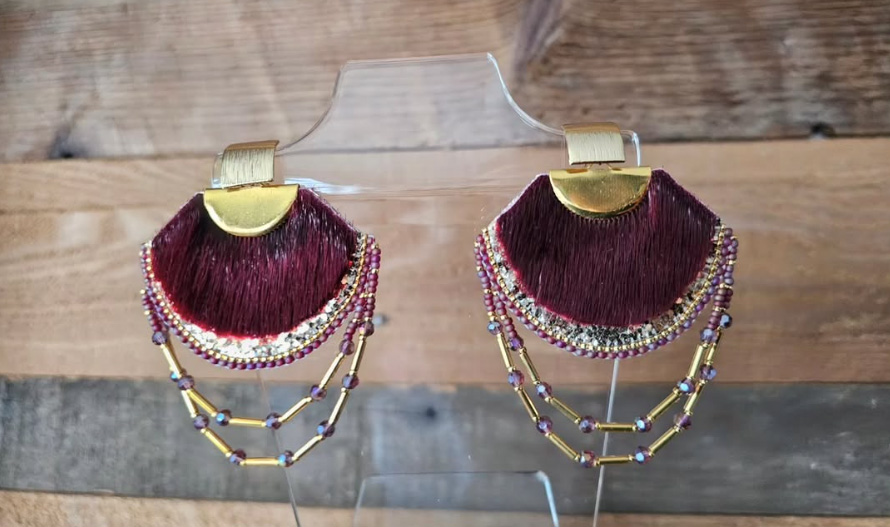 Red sealskin Goddess earrings (2023)