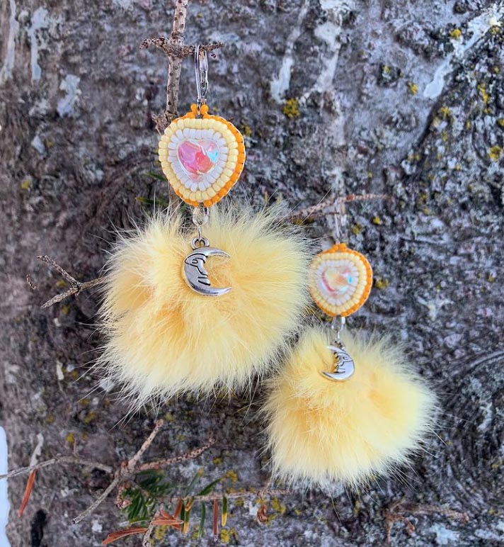Crystal heart and rabbit fur earrings (2022)