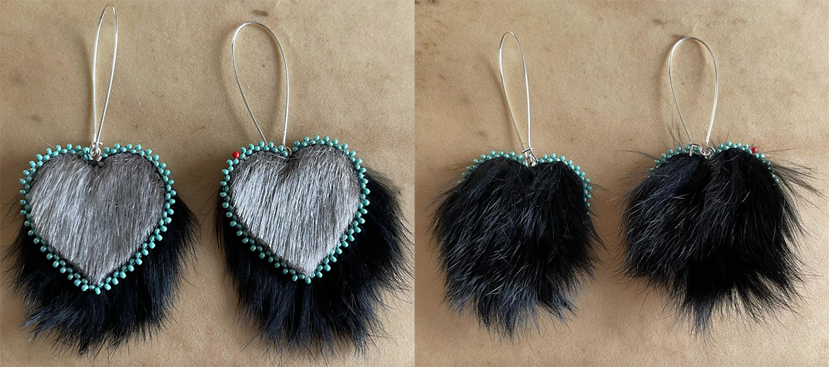 Sealskin and black rabbit fur earrings (2022)