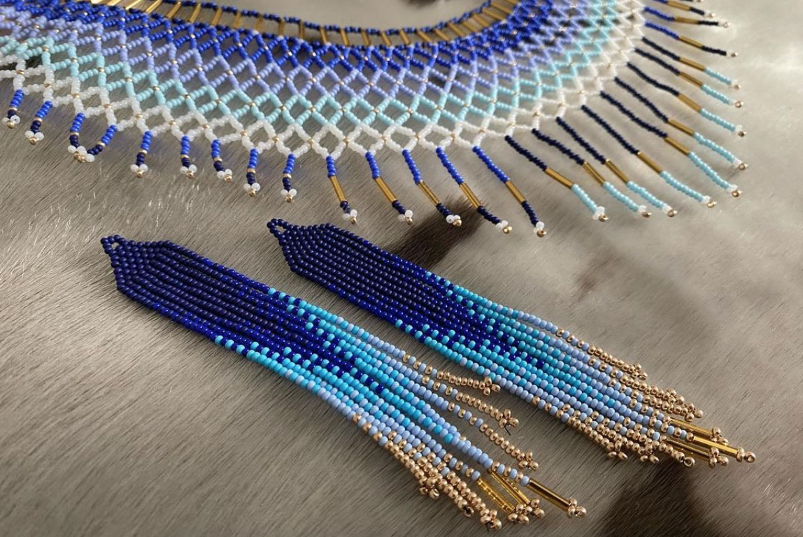 Beaded earrings and necklace (2020)