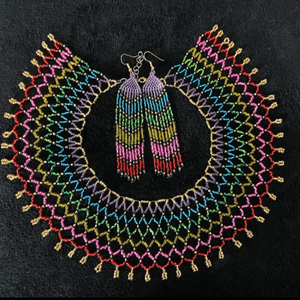 Colourful beaded necklace and earrings  (2022)