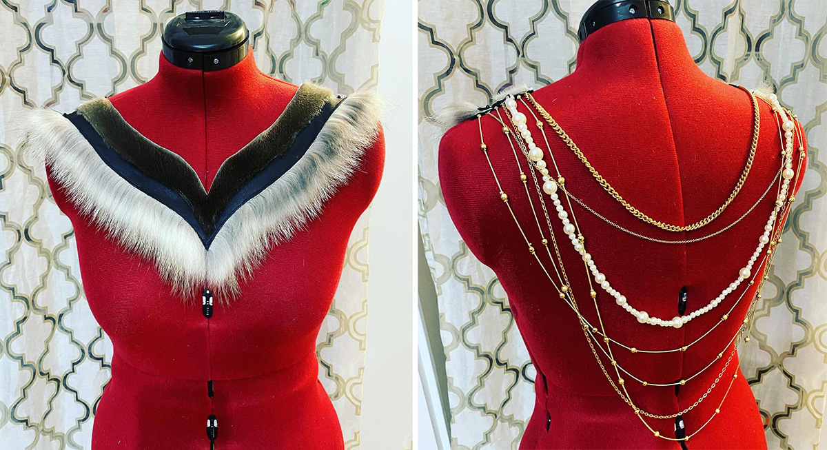 Sealskin collar with blue stripe and layered chain back (2021)