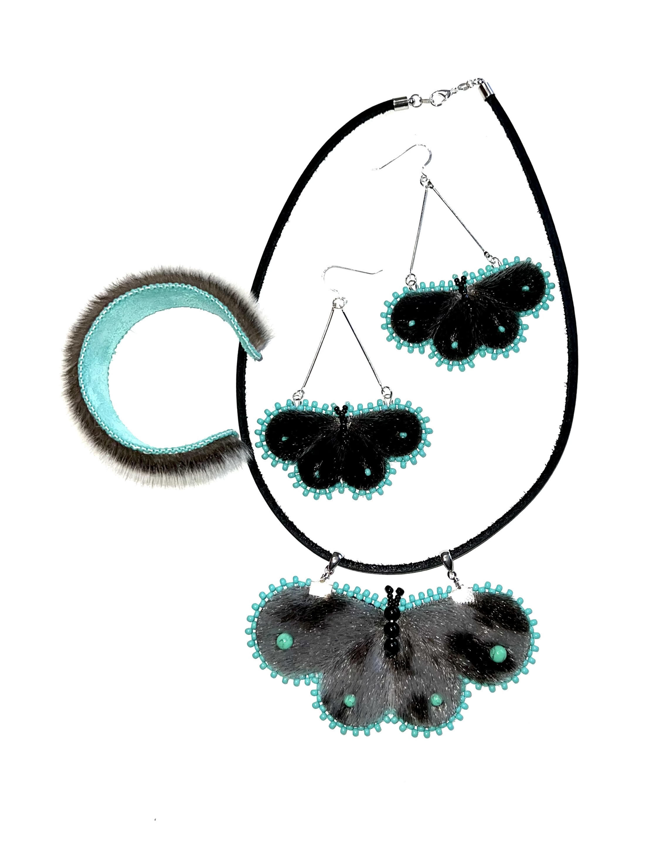 Turquoise Sealskin Butterfly Set