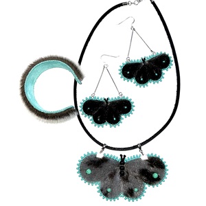 Turquoise Sealskin Butterfly Set