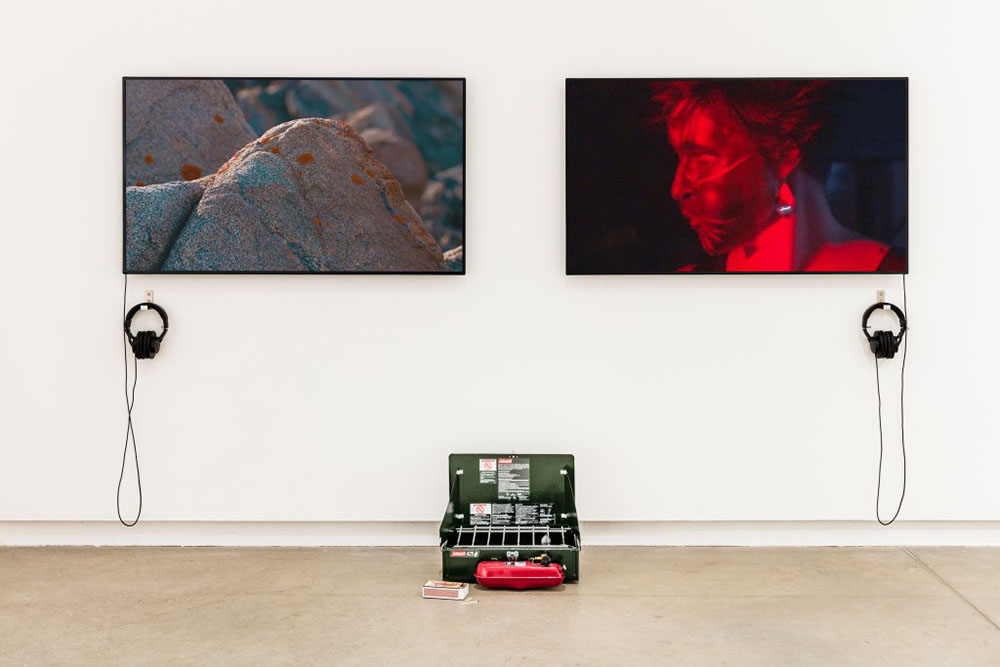 Installation view of Timiga nunalu, sikulu (My body, the land and the ice) (2016) with Tanya Tagaq