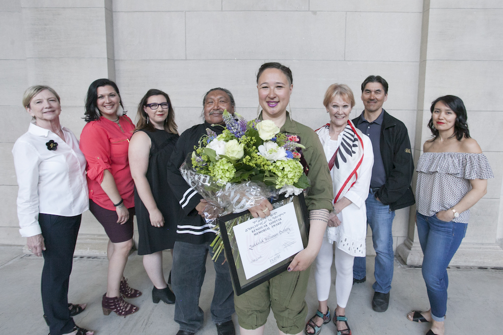 The Inuit Art Foundation Board of Directors with 2018 KAMA recipient Laakkuluk Williamson Bathory