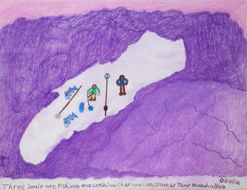 AnguhalluqTonyThreeInuitArtFishingAndCatchingCharAndLakeCrout