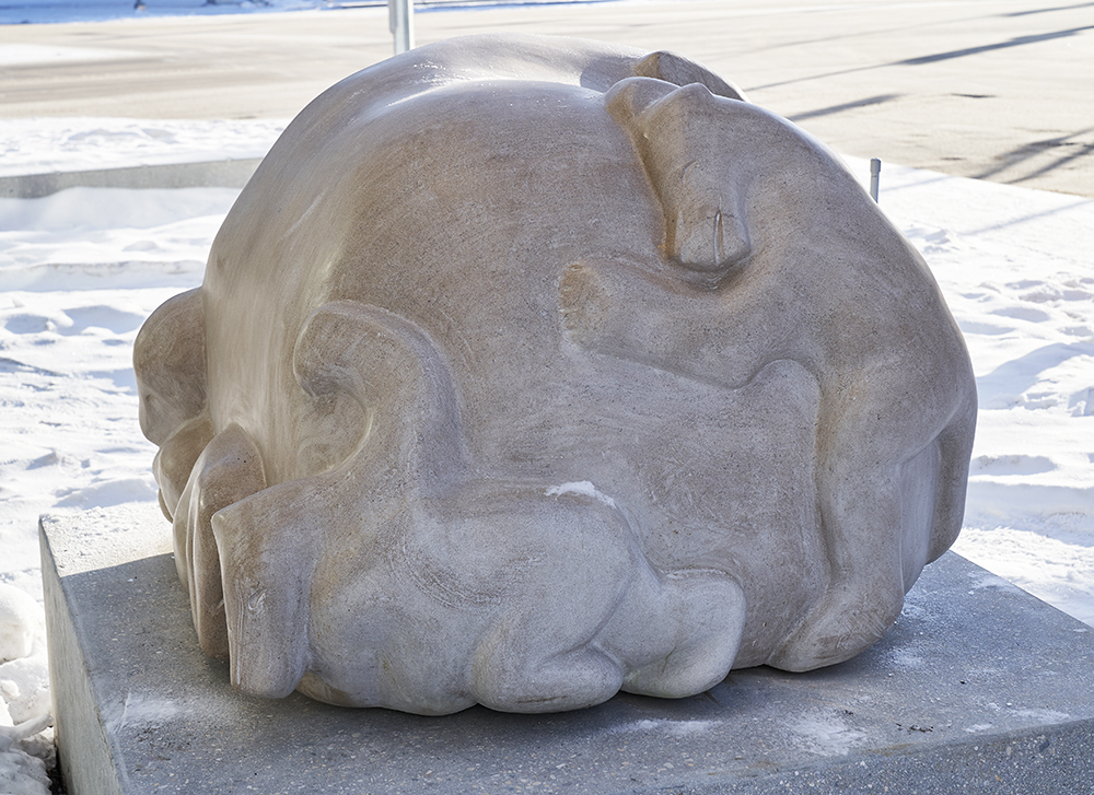 Abraham Anghik Ruben. Playtime, 2020. Indiana limestone. Collection of the WAG. Commissioned by Tannis M. Richardson, CM, LLD. 6