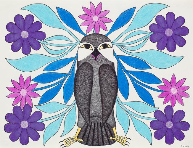 Ashevak Kenojuak Untitled Owl And Flowers 2008