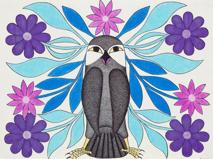 Ashevak Kenojuak Untitled Owl And Flowers 2008